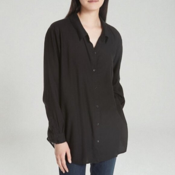 Eileen Fisher button down long sleeve oversized top black women's size XXS - Picture 1 of 5